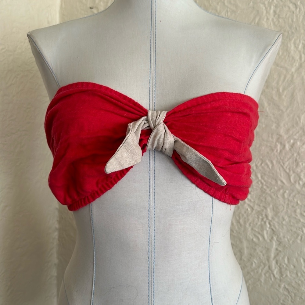 Urban Outfitters Urban Renewal Recycled Vintage Fabric Crop Tube Top Red Tan S/M